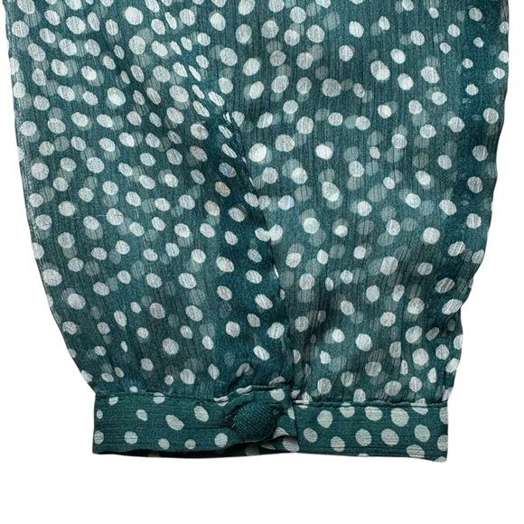 Boden Aubrey Jersey Knit Top Womens US 6 Chiffon Overlay Polka Dot Blouse Green - Picture 6 of 12